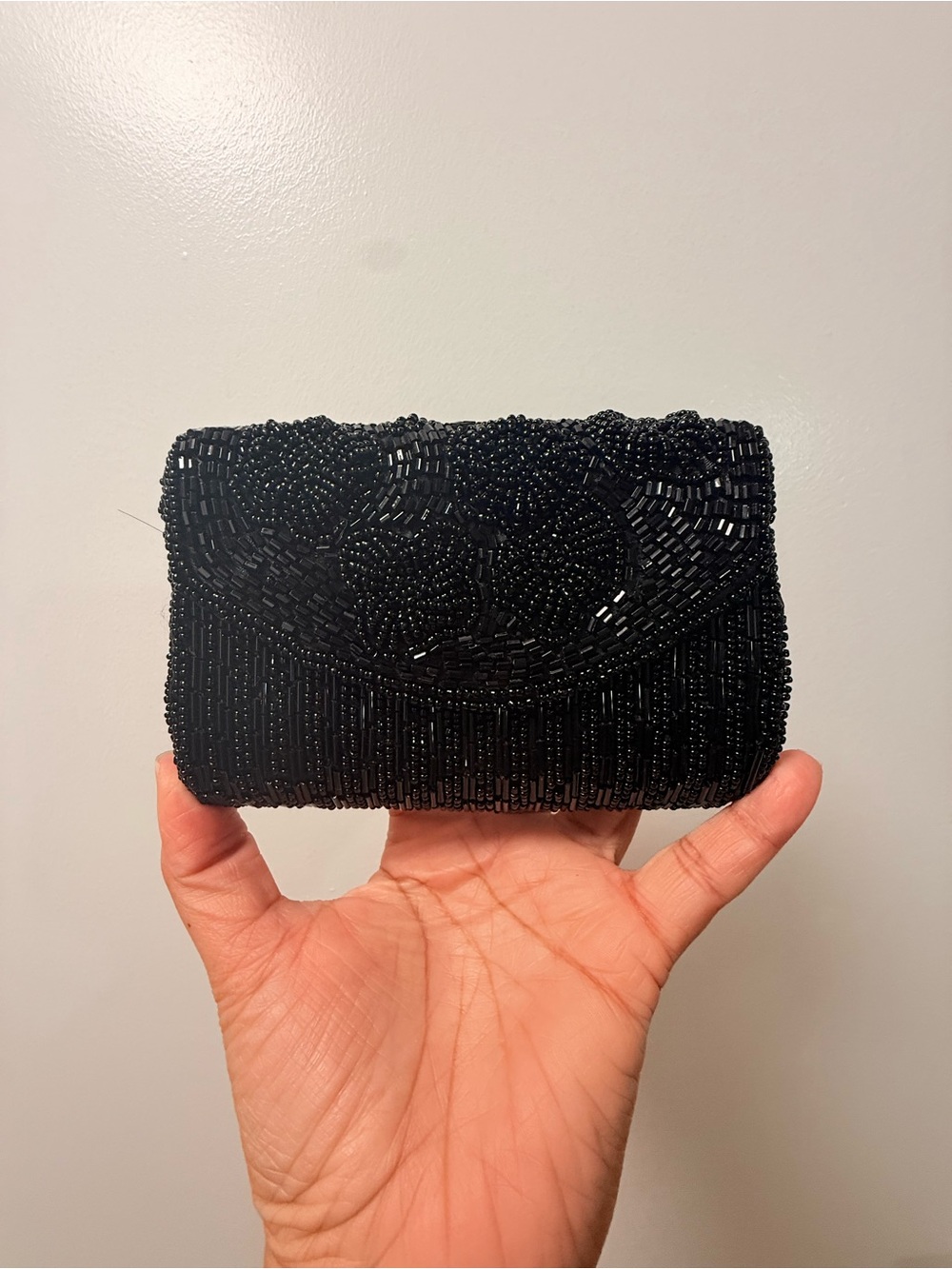Beaded Evening Clutch Wallet - Black
